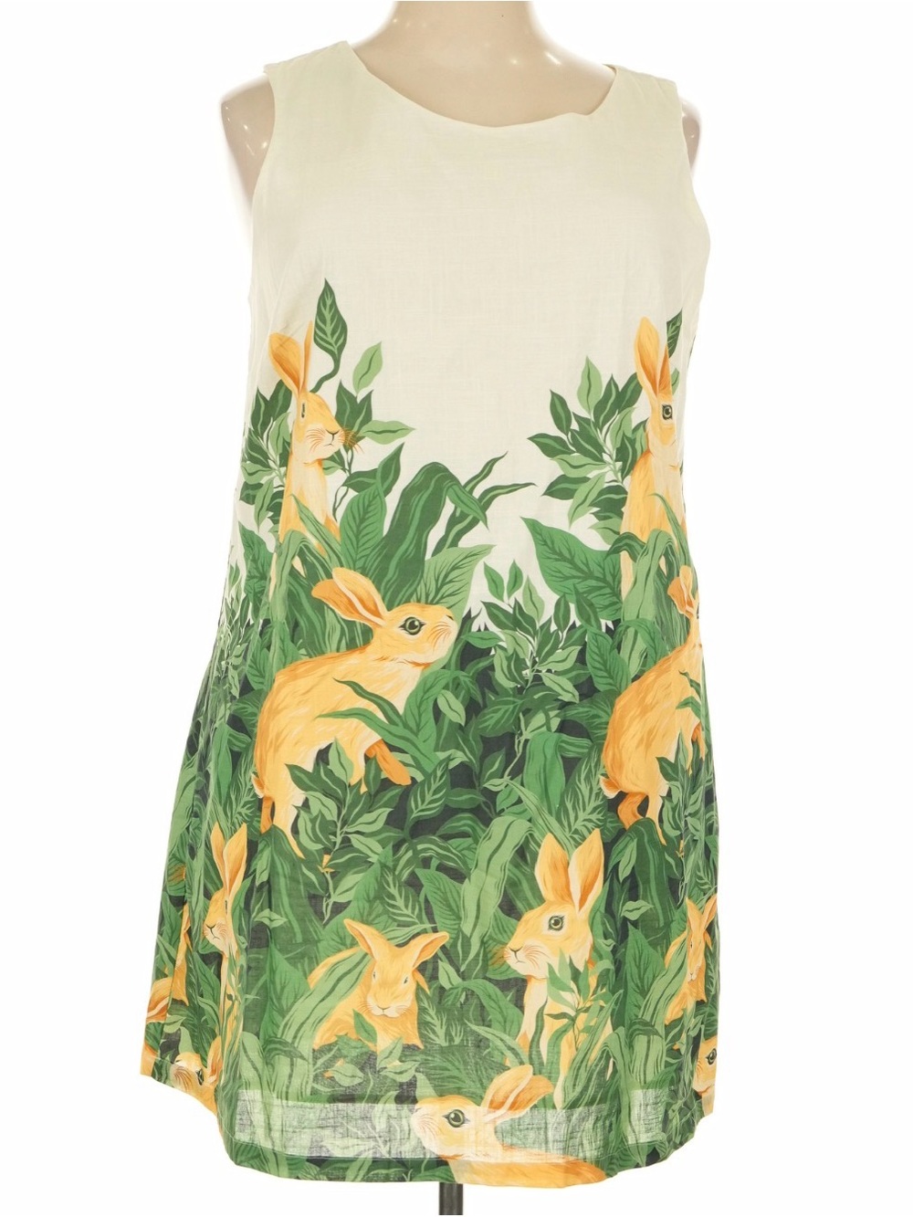 Dangerfield Cream Shift Dress with Green & Yellow Rabbit Print